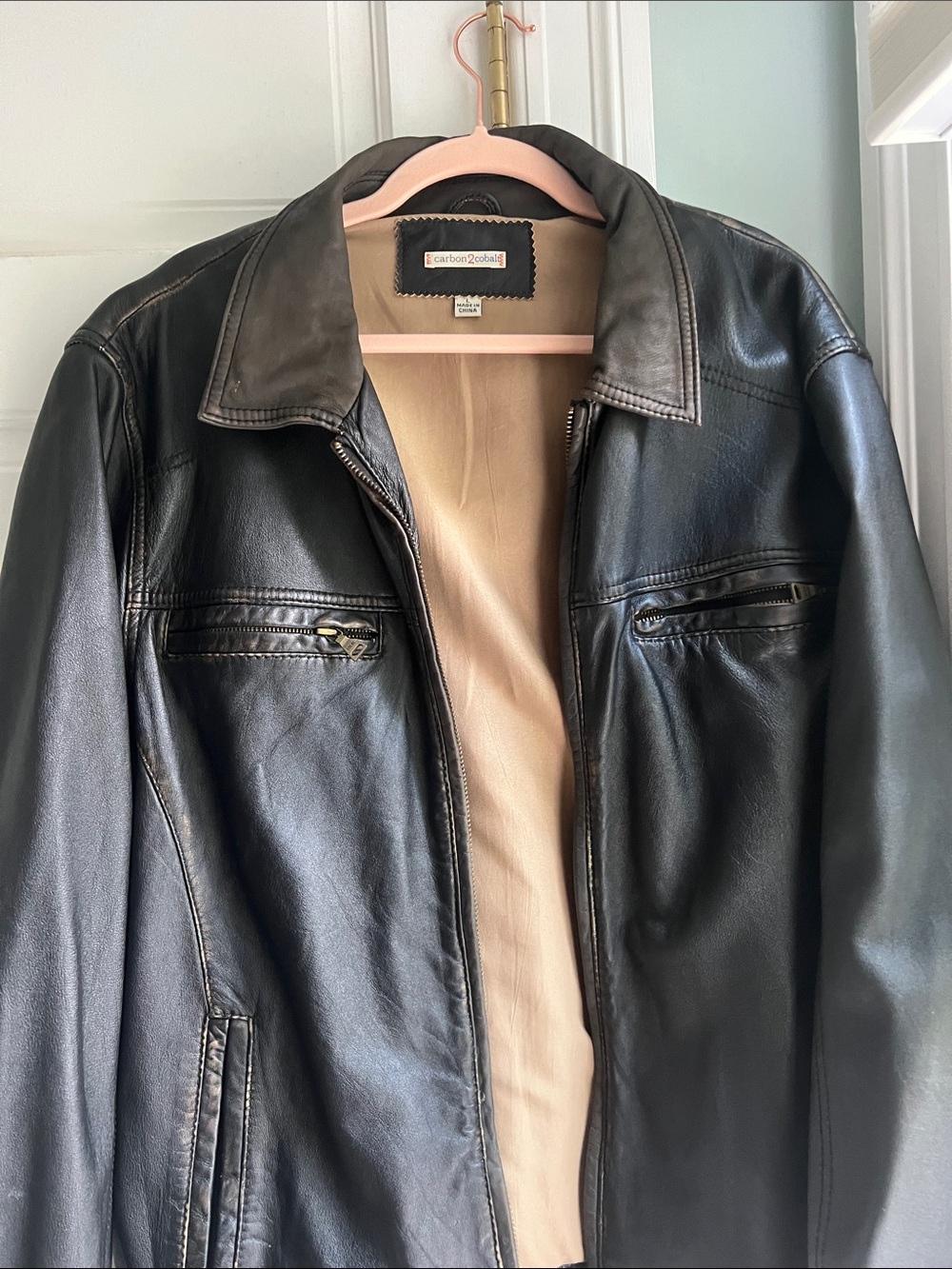 Carbon2Cobalt Dark Brown Leather Bomber Jacket - Classic Men's Outerwear